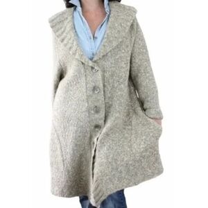 J. Jill Beige Alpaca Mohair Blend Longline Wide Collar Pockets‎ Duster Sweater M